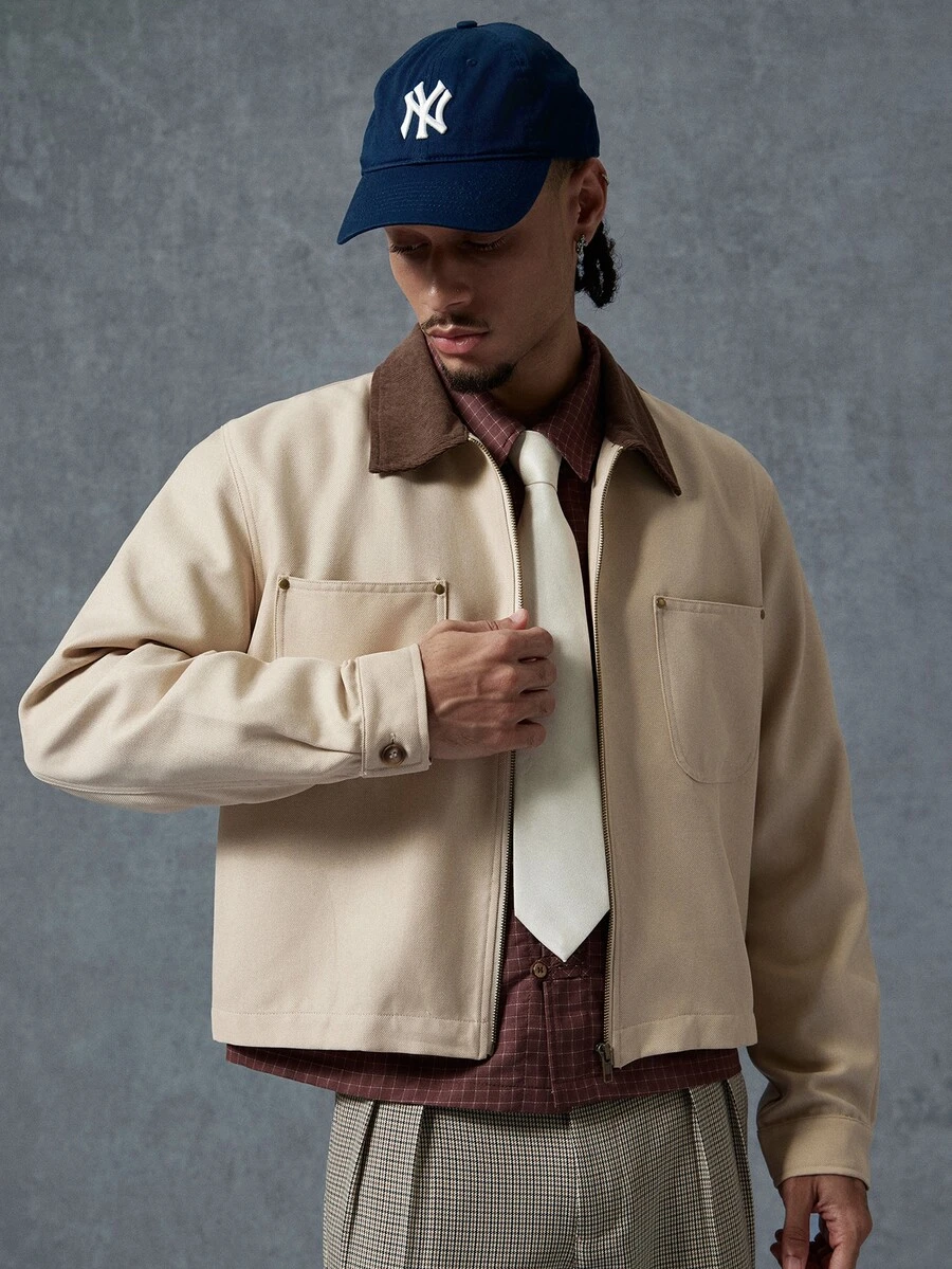 PAVTROS Men's Fall Old-Money Jacket, Cargo Patch Pockets Beige Design, Y2K Casual Streetwear-Themed Christmas Gift Vacation - Multicolor - View 1