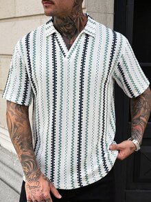 Manfinity CasualCool Men's Striped Short Sleeve Mature Casual Fashion Polo Shirt - Green - View 1