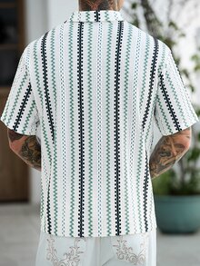 Manfinity CasualCool Men's Striped Short Sleeve Mature Casual Fashion Polo Shirt - Green - View 2