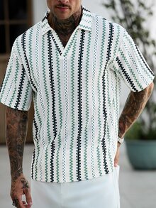 Manfinity CasualCool Men's Striped Short Sleeve Mature Casual Fashion Polo Shirt - Green - View 6