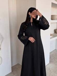 Yasmyna 春夏溫柔優雅時尚百搭蕾絲袖口水滴領女款洋裝 - 黑色 - 查看 4