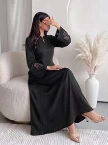 Yasmyna 春夏溫柔優雅時尚百搭蕾絲袖口水滴領女款洋裝 - 黑色 - 查看 6