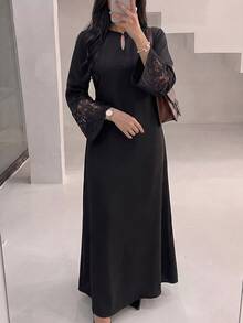 Yasmyna 春夏溫柔優雅時尚百搭蕾絲袖口水滴領女款洋裝 - 黑色 - 查看 3