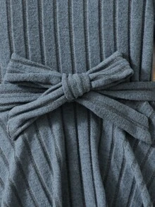 Elladie kids Tween Girls Rib-Knit Solid Dusty Blue Peplum Top & Leggings 2pcs Set Elegant Long Sleeve Belted Bow Knot Outfit Fall Winter Clothes - Blue - View 8