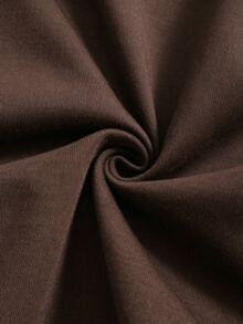 QUELARIE Half-Zip Polo Collar Printed Loose Drawstring Sweatshirt - Coffee Brown - View 7
