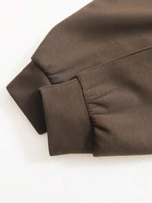 QUELARIE Half-Zip Polo Collar Printed Loose Drawstring Sweatshirt - Coffee Brown - View 5