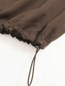 QUELARIE Half-Zip Polo Collar Printed Loose Drawstring Sweatshirt - Coffee Brown - View 6