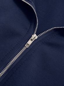 QUELARIE Sudadera holgada con cuello polo de media cremallera, estampado y cordón ajustable - Azul Marino - Ver 4
