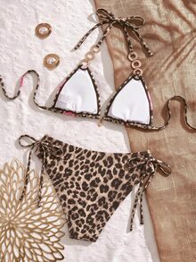 Swim Vcay Women's 2-Piece Sexy Leopard Print Random Pattern V-Neck Halter Tie Bikini Set Set - Multicolor - View 2