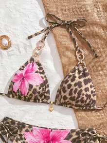 Swim Vcay Women's 2-Piece Sexy Leopard Print Random Pattern V-Neck Halter Tie Bikini Set Set - Multicolor - View 4