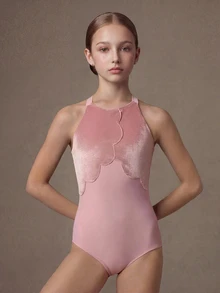 SHEIN 青少年女孩運動服裝套裝，拼接天鵝絨吊帶舞裙，可愛校園返校穿搭 - 粉色 - 查看 4