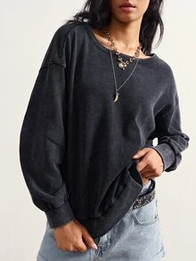 Bohemela Sweatshirt Wanita dengan Patchwork Renda dan Bagian Belakang Berongga, Warna Abu-abu Gelap, Kasual Seksi untuk Musim Panas, untuk Sehari-hari - Hitam - View 4
