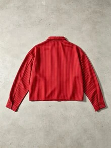ROMWE MEN 男士條紋寬鬆領帶長袖襯衫 - 紅色 - 查看 3