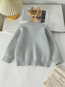 SHEIN Playful Pals Young Boys Sweater, Turn Collar, Long Sleeve, Striped Color Block, Suitable For Spring, Autumn, Winter, Autumn/Winter Seasons - Green - View 2