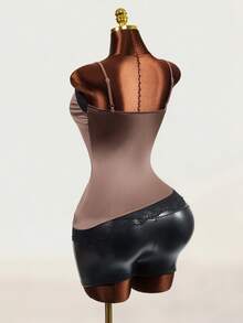 Mistrie Brown Satin Lace Camisole V-Neck Spaghetti Strap Fitted Inner Top - Brown - View 2