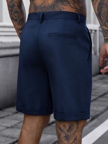 Manfinity Homme Men's Casual Rolled-Up Pocket Shorts For Summer Daily Wear Navy Blue Shorts Navy Shorts Men - Royal Blue - View 2