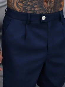 Manfinity Homme Men's Casual Rolled-Up Pocket Shorts For Summer Daily Wear Navy Blue Shorts Navy Shorts Men - Royal Blue - View 3