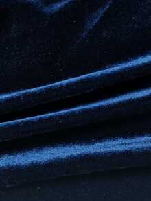 SHEIN Solid Color Velvet Ruched Waist Tie Elegant Party Autumn/Winter Women's Mid-Length Dress - Navy Blue - View 7