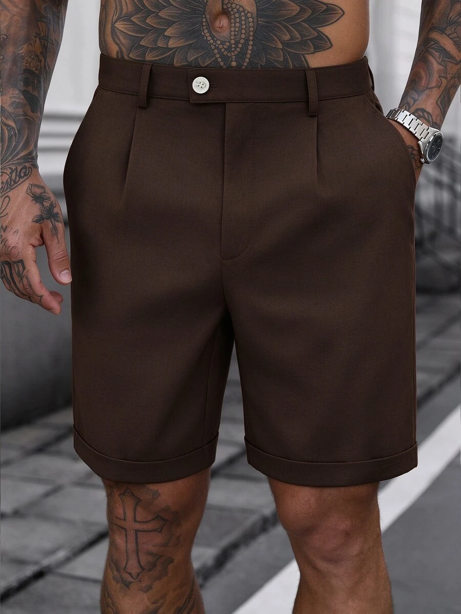 Manfinity Homme Men's Summer Casual Versatile Solid Color Brown Shorts - Coffee Brown - View 1