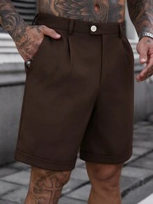 Manfinity Homme Men's Summer Casual Versatile Solid Color Brown Shorts - Coffee Brown - View 5