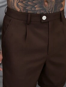 Manfinity Homme Men's Summer Casual Versatile Solid Color Brown Shorts - Coffee Brown - View 3