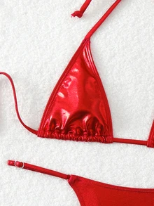 SHEIN Swim 2pcs Women Vacation Beach Sexy Bikini Set Summer - Red - View 4