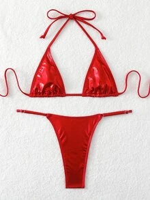 SHEIN Swim 2pcs Women Vacation Beach Sexy Bikini Set Summer - Red - View 3