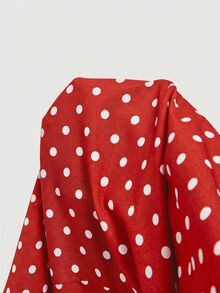 SHEIN MOD 大尺碼長版復古波點洋裝附腰帶，棕色 - 紅色 - 查看 6