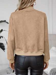 SHEIN PariChic Women's Solid Color Simple Daily Long Sleeve Jacket Fall Winter Cloth For Women - Khaki - View 2