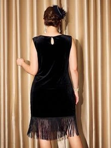 Vintamour Plus Size Vintage Women Sequin Embroidered Party Cocktail Formal Halloween Dress Black And Gold Summer 1920 Vintage Sexy Elegant Autumn Fall Winter - Black - View 6