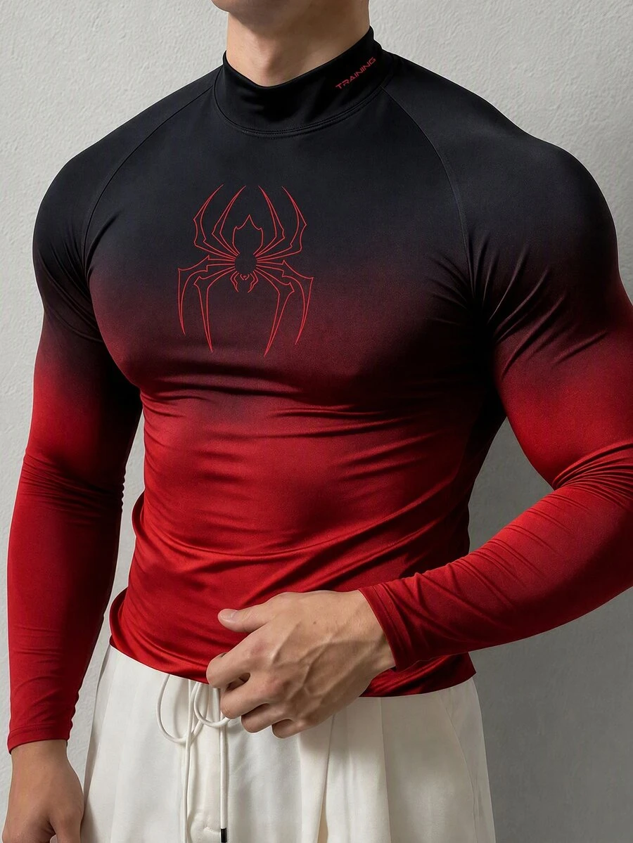 Coreblaze Men's Spider Print Gradient Color Long Sleeve Sports T-Shirt - Multicolor - View 1