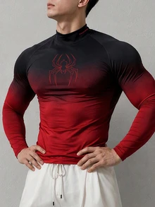 Coreblaze Men's Spider Print Gradient Color Long Sleeve Sports T-Shirt - Multicolor - View 3