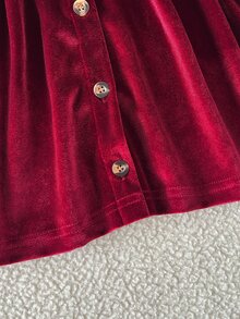 SHEIN 1件女嬰洋裝，春秋森系刺繡休閒洋裝，適合幼童 - 酒紅色 - 查看 8