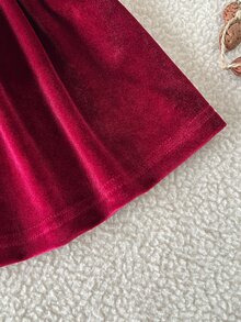 SHEIN 1件女嬰洋裝，春秋森系刺繡休閒洋裝，適合幼童 - 酒紅色 - 查看 7