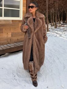 Muchica Women's New Winter Brown Faux Fur Mid-Length Coat With Lapel For Going Out, Streetwear, Fall Winter 2026 - Multicolor - View 1