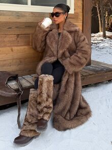 Muchica Women's New Winter Brown Faux Fur Mid-Length Coat With Lapel For Going Out, Streetwear, Fall Winter 2026 - Multicolor - View 6
