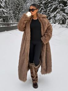 Muchica Women's New Winter Brown Faux Fur Mid-Length Coat With Lapel For Going Out, Streetwear, Fall Winter 2026 - Multicolor - View 7