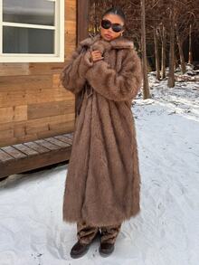 Muchica Women's New Winter Brown Faux Fur Mid-Length Coat With Lapel For Going Out, Streetwear, Fall Winter 2026 - Multicolor - View 3