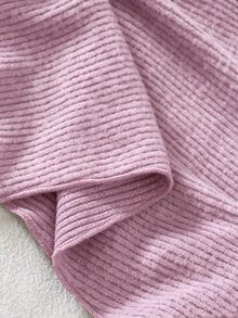 SHEIN Playful Pals 女嬰秋冬休閒百搭 T-shirt 套裝，設計感不對稱套頭高領針織面料棕色純色長袖上衣，搭配棕色休閒喇叭褲，2 件套，適合秋冬，可愛甜美風，簡約保暖穿搭，適合外出、旅行、度假，0-3 歲 - 粉色 - 查看 5