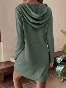 SHEIN LUNE Drawstring Hooded Sweater Dress Fall Winter Cloth For Women - Green - View 2