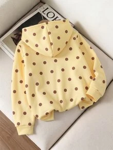 女童復古休閒黃色波點印花長袖套頭運動衫，幼兒甜美休閒上衣，秋冬款 - 彩色 - 查看 2