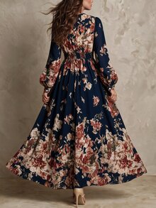 Balvessa Gaun Wanita Model A-Line Elegan Bermotif Bunga Retro Vintage, Modis, Memperindah Bentuk Pinggang, dan Pas di Pinggang, Cocok untuk Bepergian. - MultiWarna - View 2