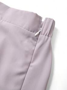 GlowEve CURVE Plus Size Women 2pcs Set Fashion Solid Color Elegant Round Neck Sleeveless Metal Button Tank Top And Long Pleated A-Line Skirt, Suitable For Spring/Summer Business Casual Commute - Dusty Purple - View 7