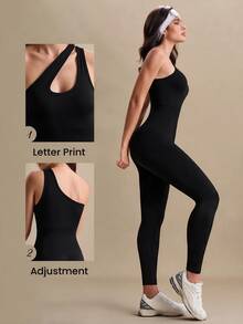 Eassivo Eassivo One-Shoulder Seamless Yoga Jumpsuit - Black - View 2