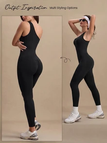 Eassivo Eassivo One-Shoulder Seamless Yoga Jumpsuit - Black - View 7