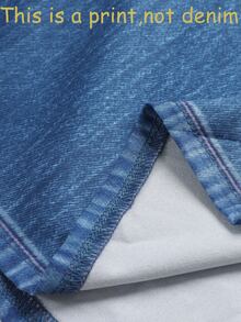 Linhara CURVE Kemeja Wanita Ukuran Besar Motif Denim Biru dengan Kancing Dekoratif untuk Ulang Tahun, Klub, Acara Formal, Liburan, Musim Gugur, dan Kasual. - Biru - View 8