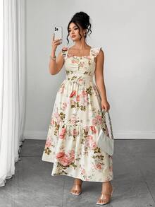 SHEIN Elenzya Plus White Ruffle Trim Dress Wedding Tea Party Wedding Guest Brunch Wedding Guest Summer Fairy Elegant Gothic - Apricot - View 7
