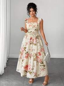 SHEIN Elenzya Plus White Ruffle Trim Dress Wedding Tea Party Wedding Guest Brunch Wedding Guest Summer Fairy Elegant Gothic - Apricot - View 5