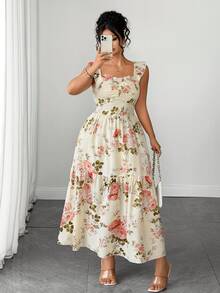 SHEIN Elenzya Plus White Ruffle Trim Dress Wedding Tea Party Wedding Guest Brunch Wedding Guest Summer Fairy Elegant Gothic - Apricot - View 4