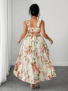 SHEIN Elenzya Plus White Ruffle Trim Dress Wedding Tea Party Wedding Guest Brunch Wedding Guest Summer Fairy Elegant Gothic - Apricot - View 2